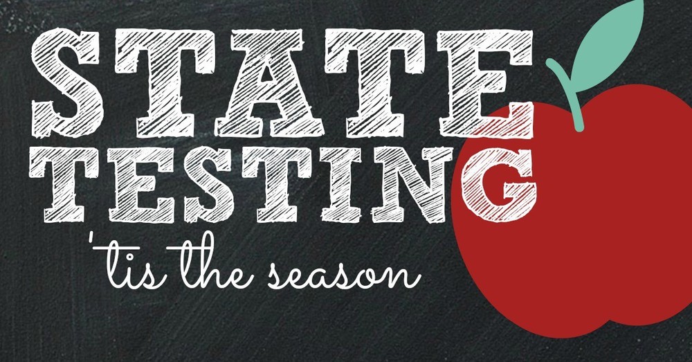a graphic of an apple with the text "State Testing - 'tis the season"